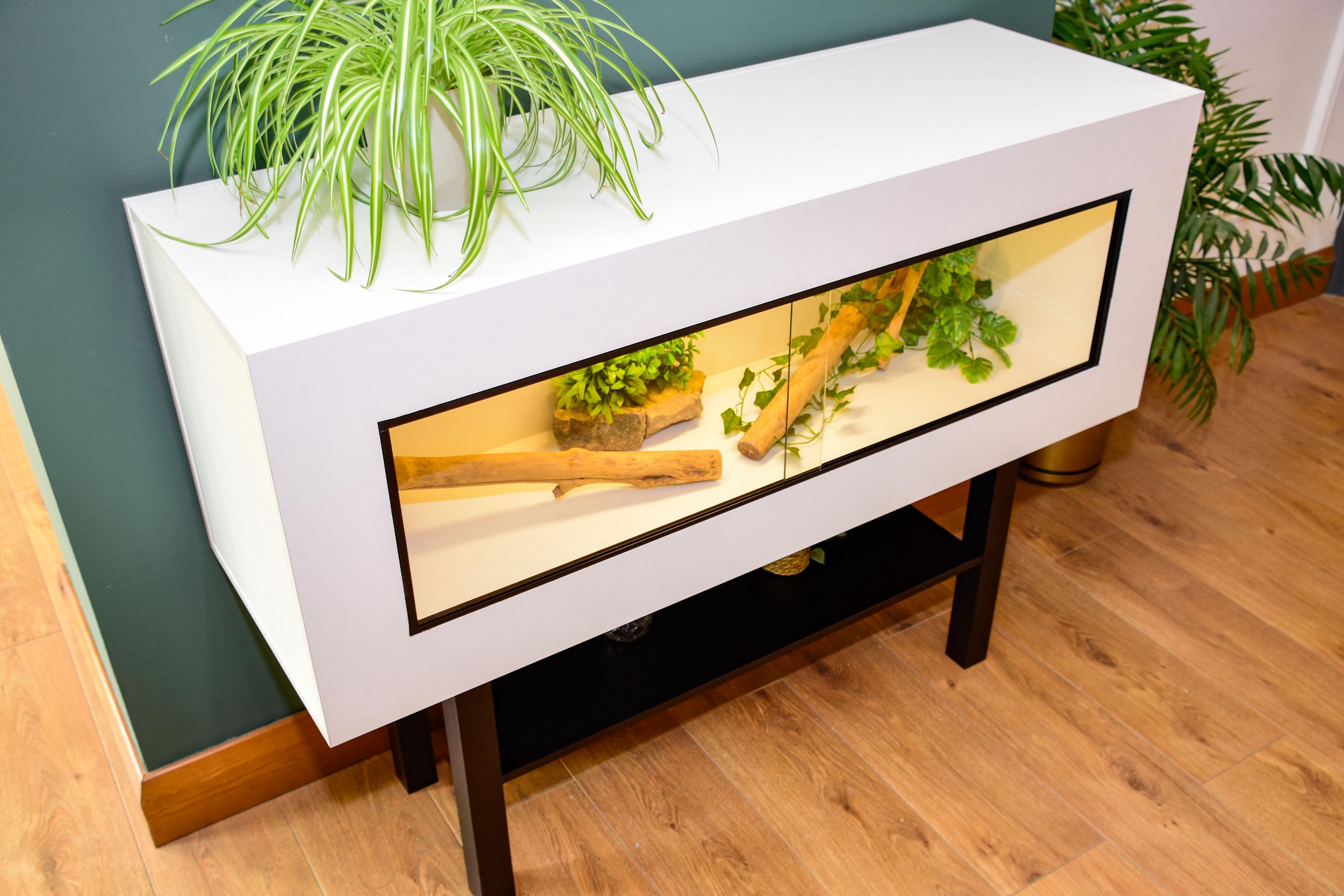 4ft Modern White Reptile Vivarium + Black Stand - LED Light Included