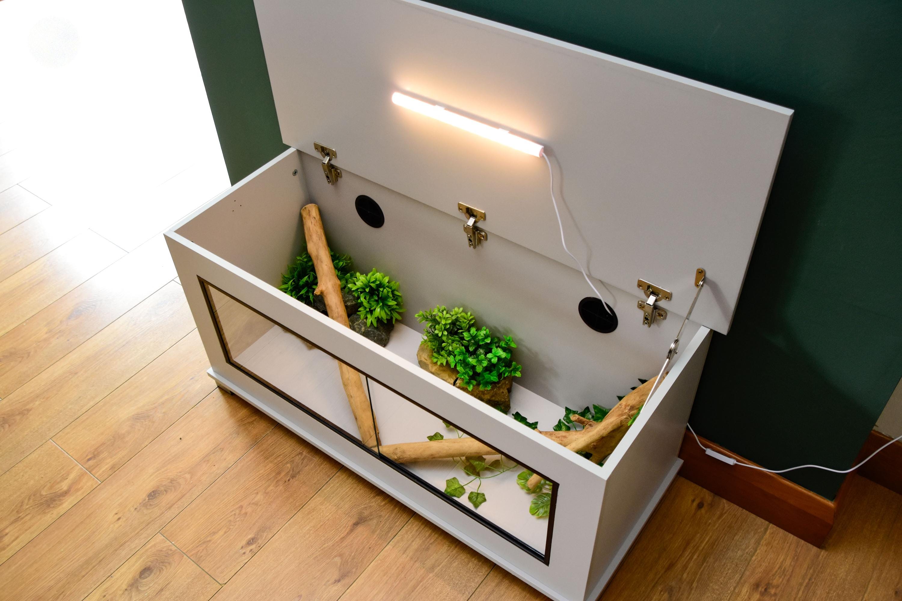 Modern Light Grey Reptile Vivarium / Tortoise Table - 1m Wide (Between 3-4ft) - Sliding Doors & Hinge Lid -LED Light Included