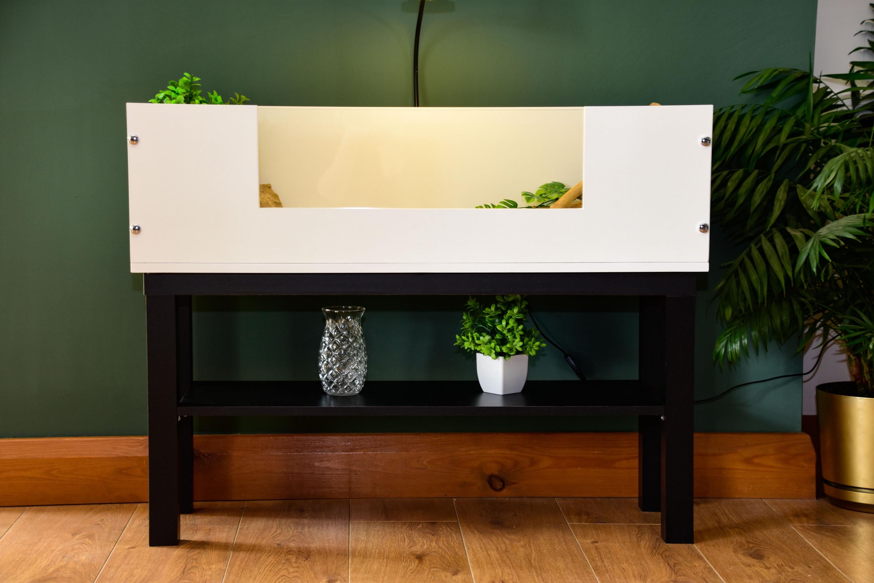 3ft Open Top Tortoise Table + Black Stand with Glass Window