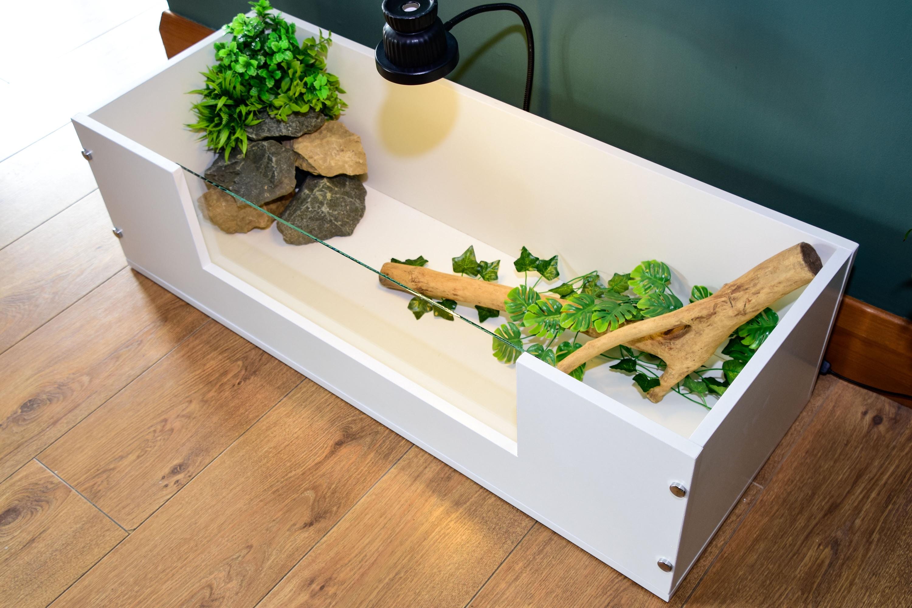 3ft x 14" x 10" Open Top Tortoise Table with Glass Window