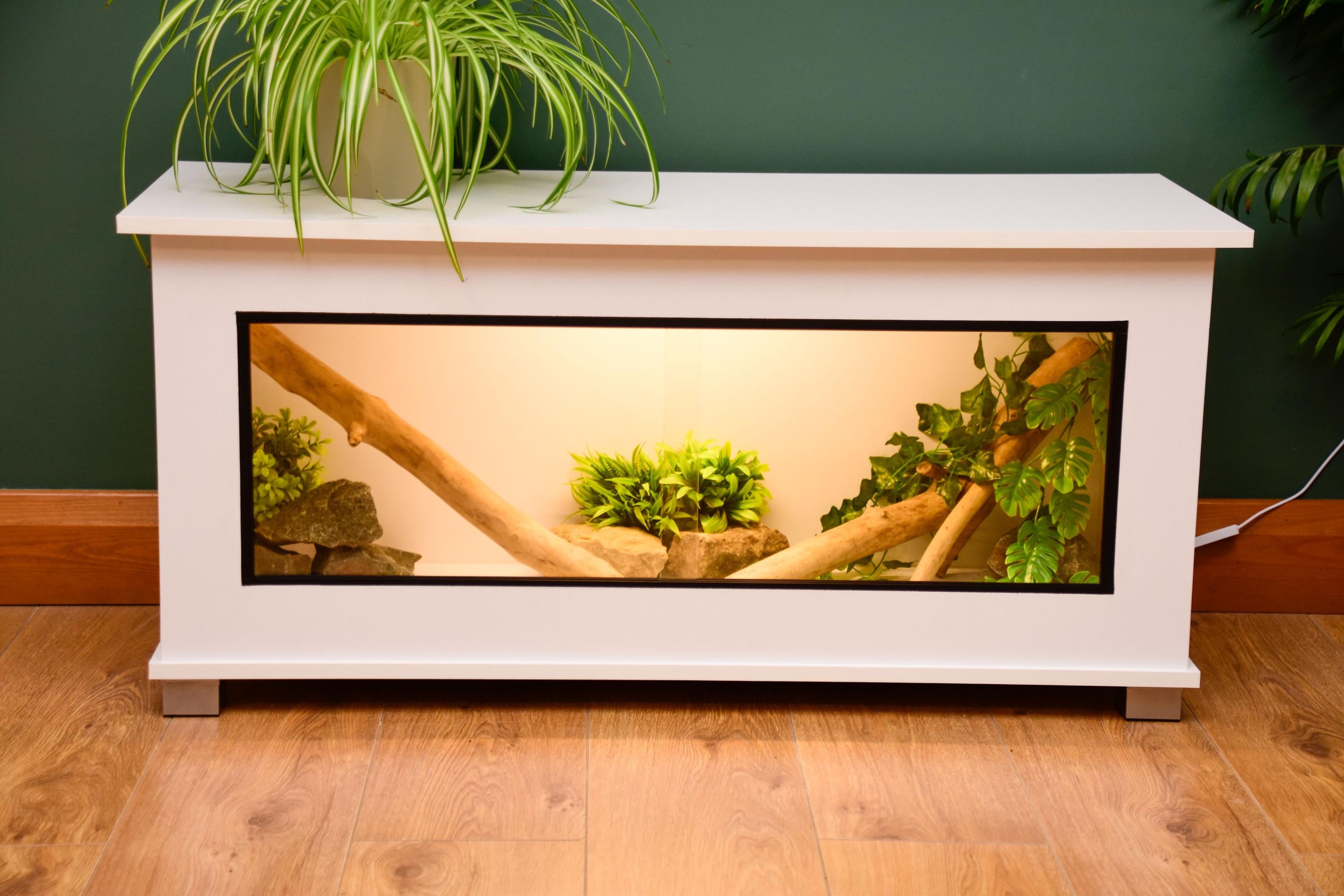 Modern White Reptile Vivarium / Tortoise Table - 1m Wide (Between 3-4ft) - Sliding Doors & Hinge Lid -LED Light Included