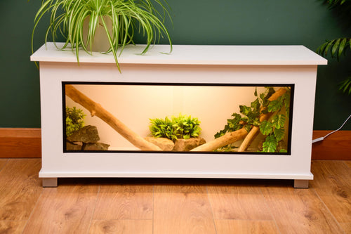 1m White Reptile Vivarium / Tortoise Table with LED Light, Sliding Glass Doors and a Hinge Lid