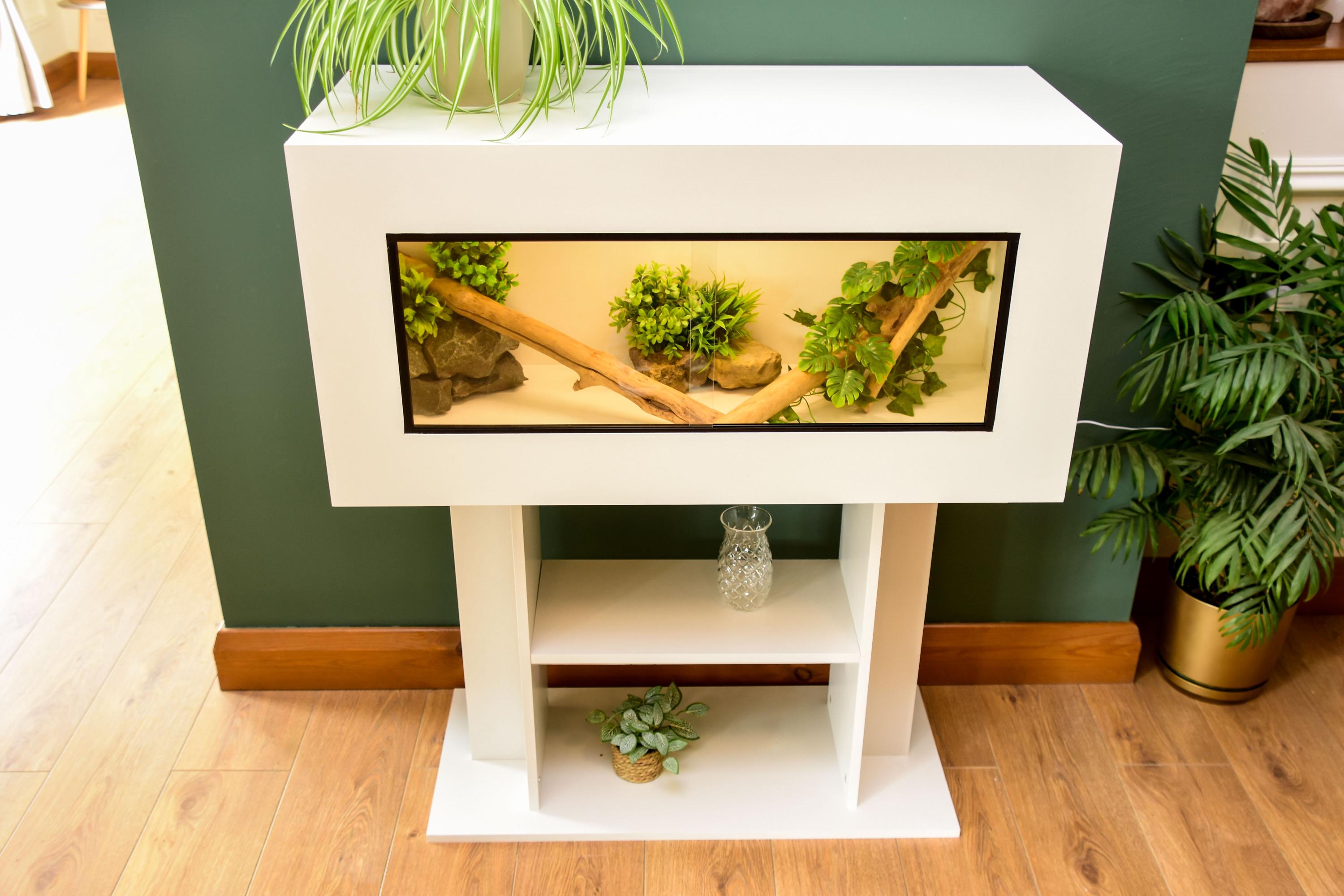 3ft Modern White Reptile Vivarium + High Stand - LED Light Included