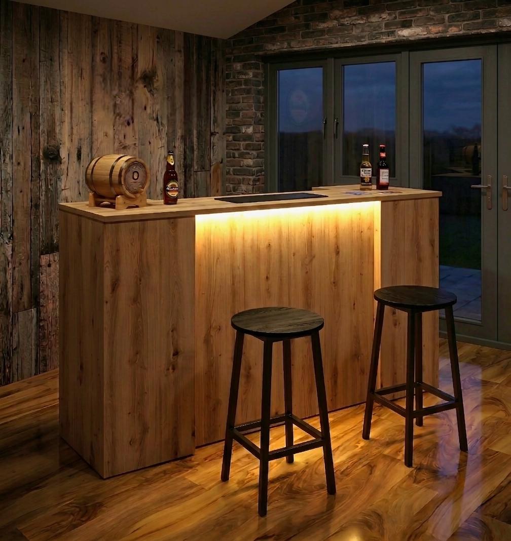 Oak Effect LED Home Bar with Stools (6ft)