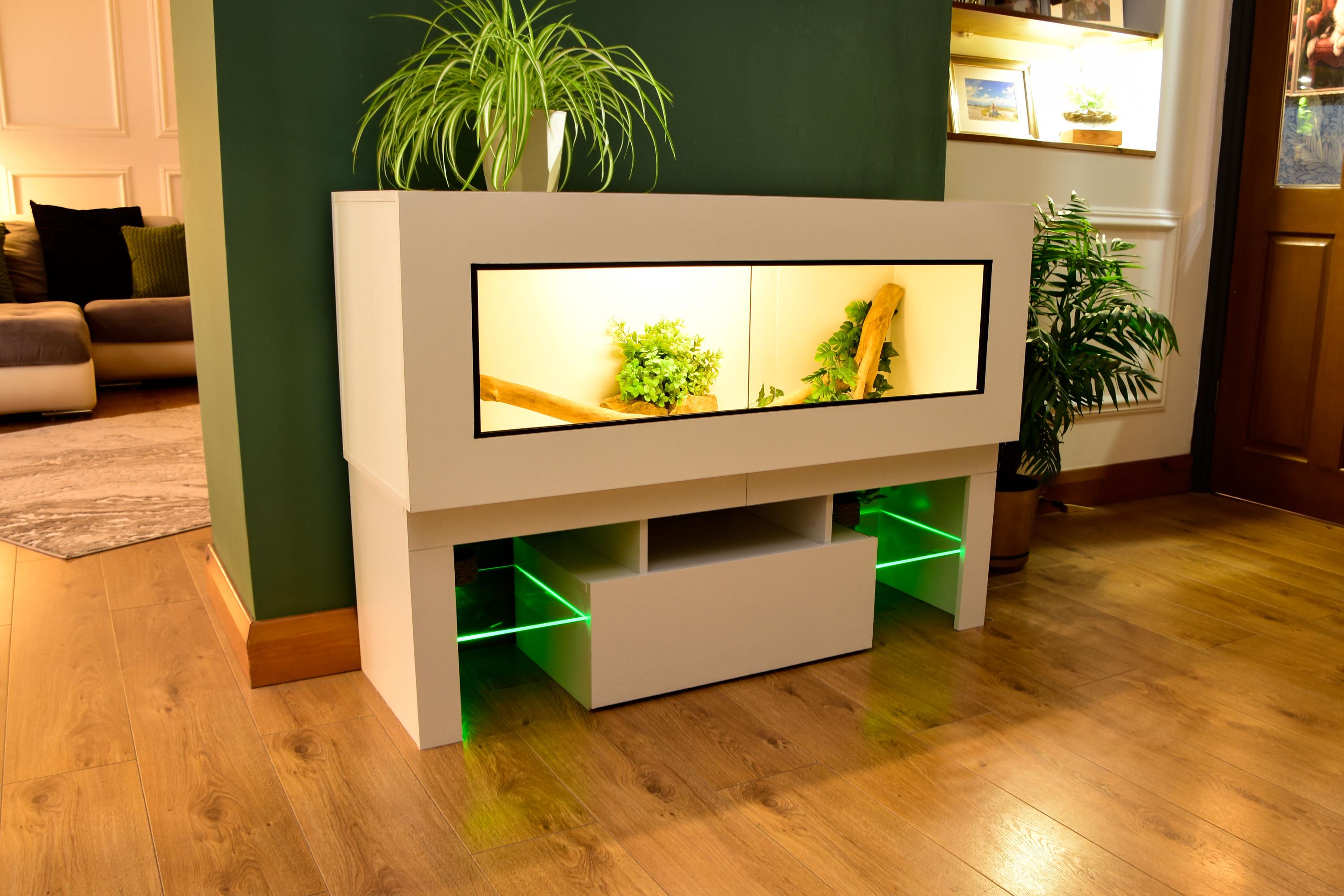 4ft Modern White Reptile Vivarium + LED Stand and Light Included