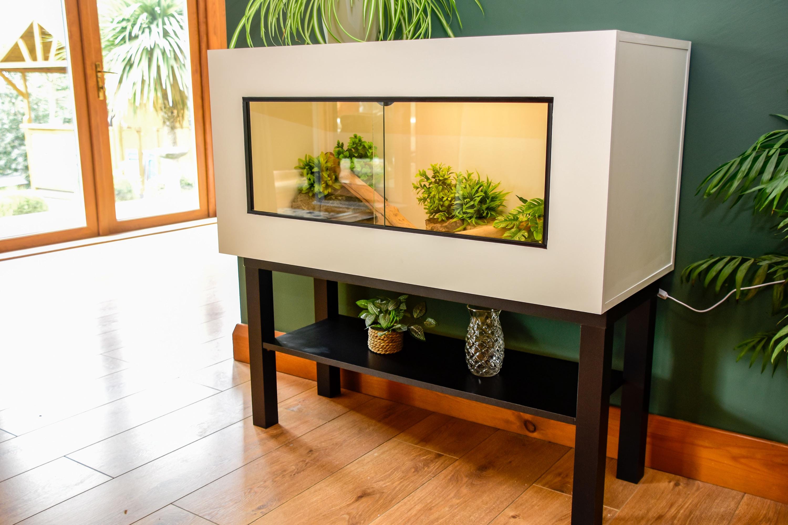 3ft Modern White Reptile Vivarium + Black Stand - LED Light Included