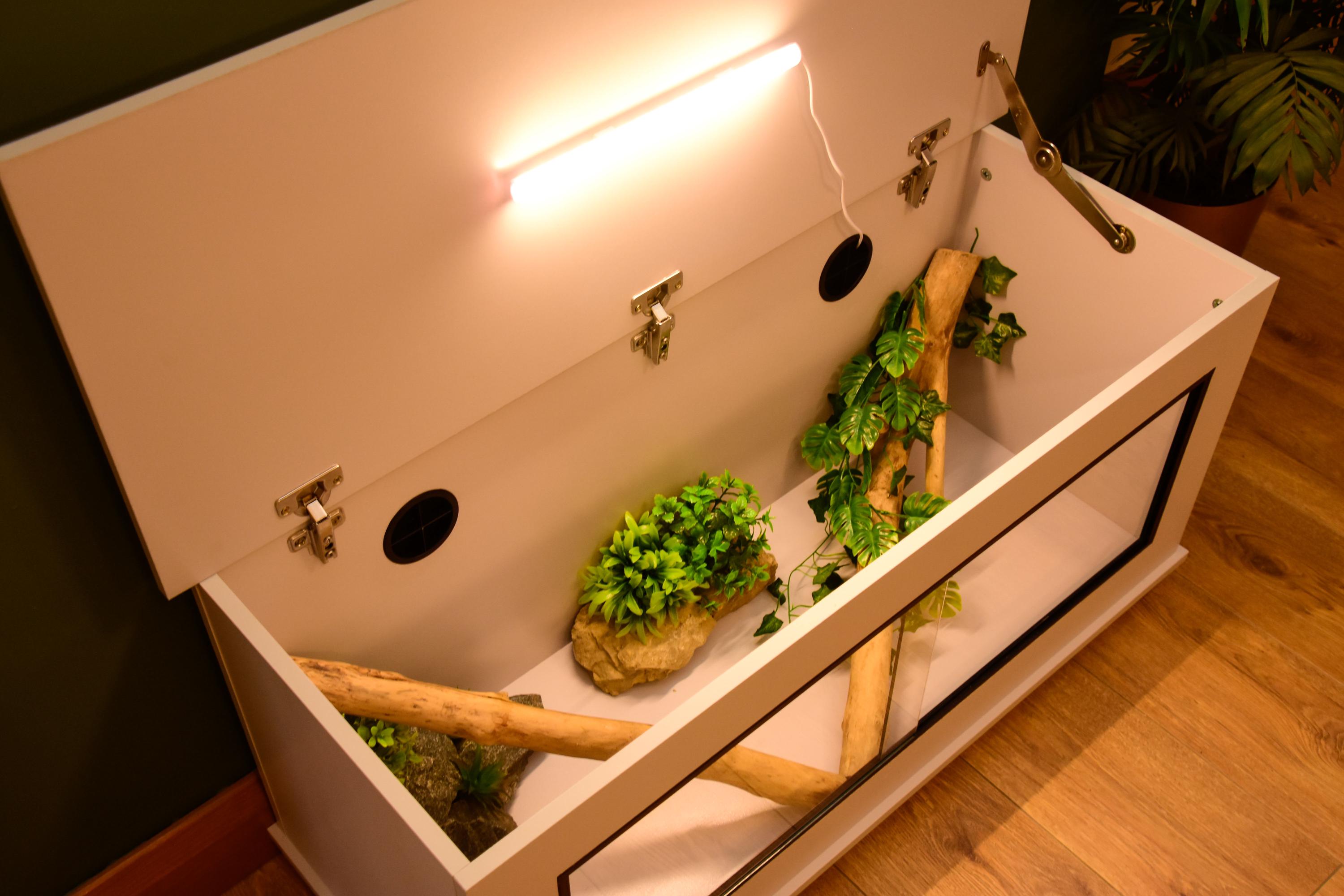 Modern Light Grey Reptile Vivarium / Tortoise Table - 1m Wide (Between 3-4ft) - Sliding Doors & Hinge Lid -LED Light Included