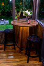 Rustic Wood Effect LED Bistro Bar Table - Metal Ring Footrest - Stools Optional