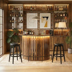Large rustic half penny LED home bar with LED lighting illuminated
