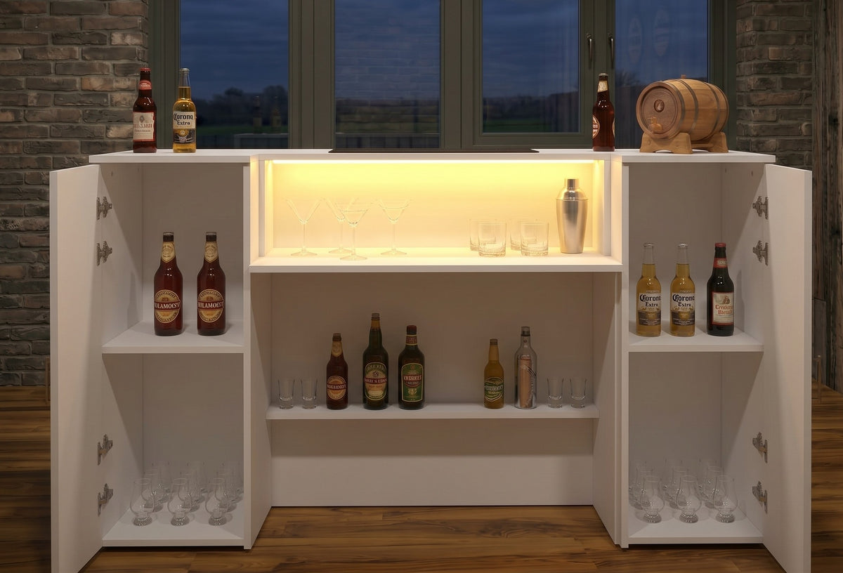 Classic White Modern LED Home Bar with Stools (6ft)