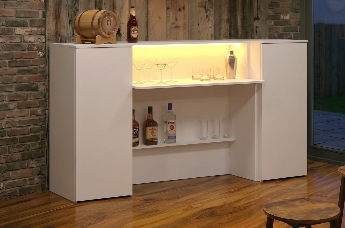 Classic White Modern LED Home Bar with Stools (6ft)