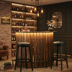 Large rustic half penny LED home bar in a luxury home bar setting