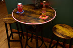Rustic LED Round Industrial Dark Wood Bar Table with Matching Stools - For Bars, Restaurants & Home Dining