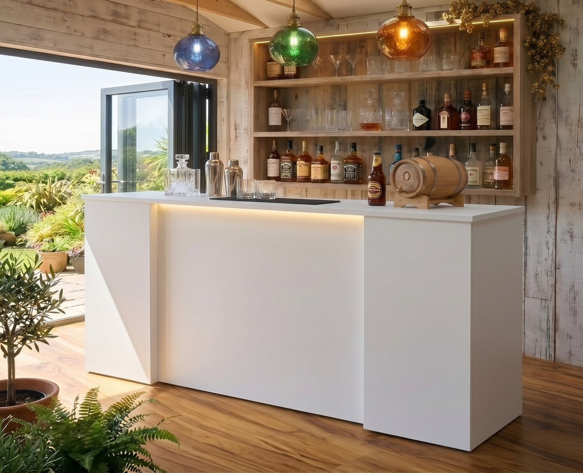 Classic White Modern LED Home Bar with Stools (6ft)