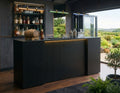 Sleek Black Wood Effect Modern LED Home Bar with Stools (6ft)