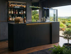 Sleek Black Wood Effect Modern LED Home Bar with Stools (6ft)