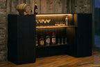 Sleek Black Wood Effect Modern LED Home Bar with Stools (6ft)