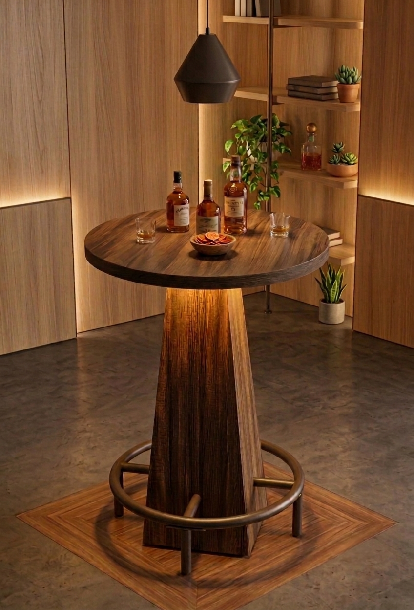 Rustic Wood Effect LED Bistro Bar Table — Stools Optional
