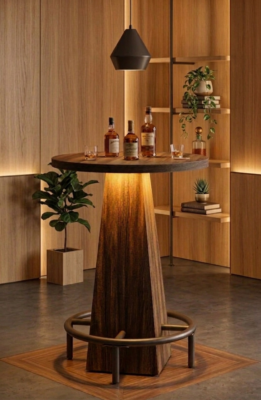 Rustic Wood Effect LED Bistro Bar Table — Stools Optional