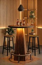 Rustic Wood Effect LED Bistro Bar Table — Stools Optional
