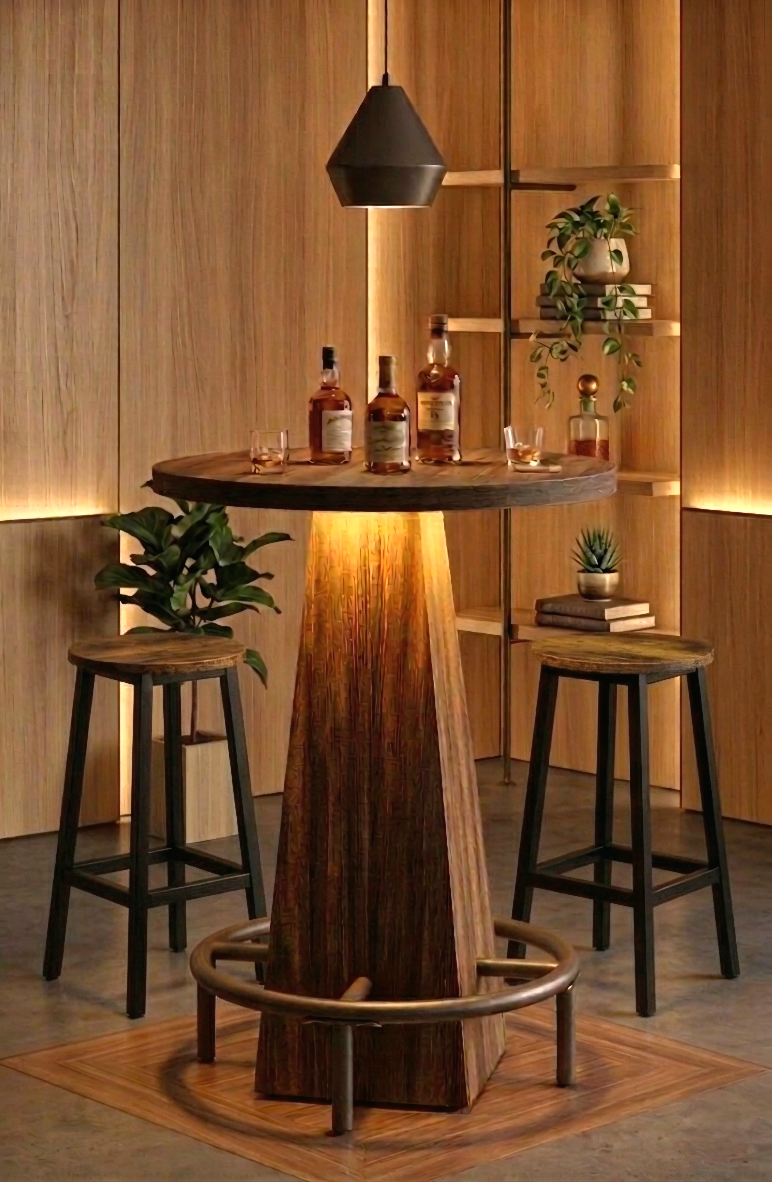 Rustic Wood Effect LED Bistro Bar Table — Stools Optional