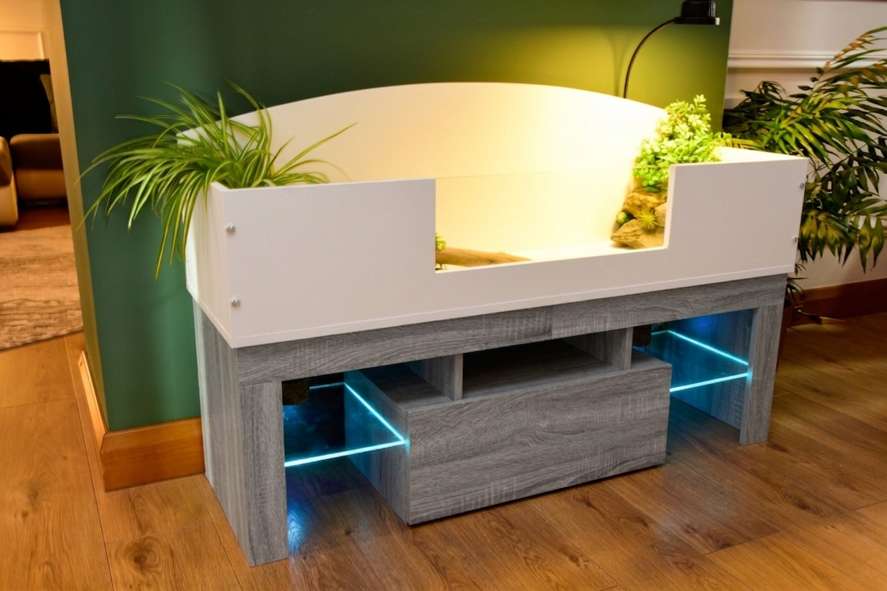 4ft Open Top Tortoise Table with Grey Wood LED Stand