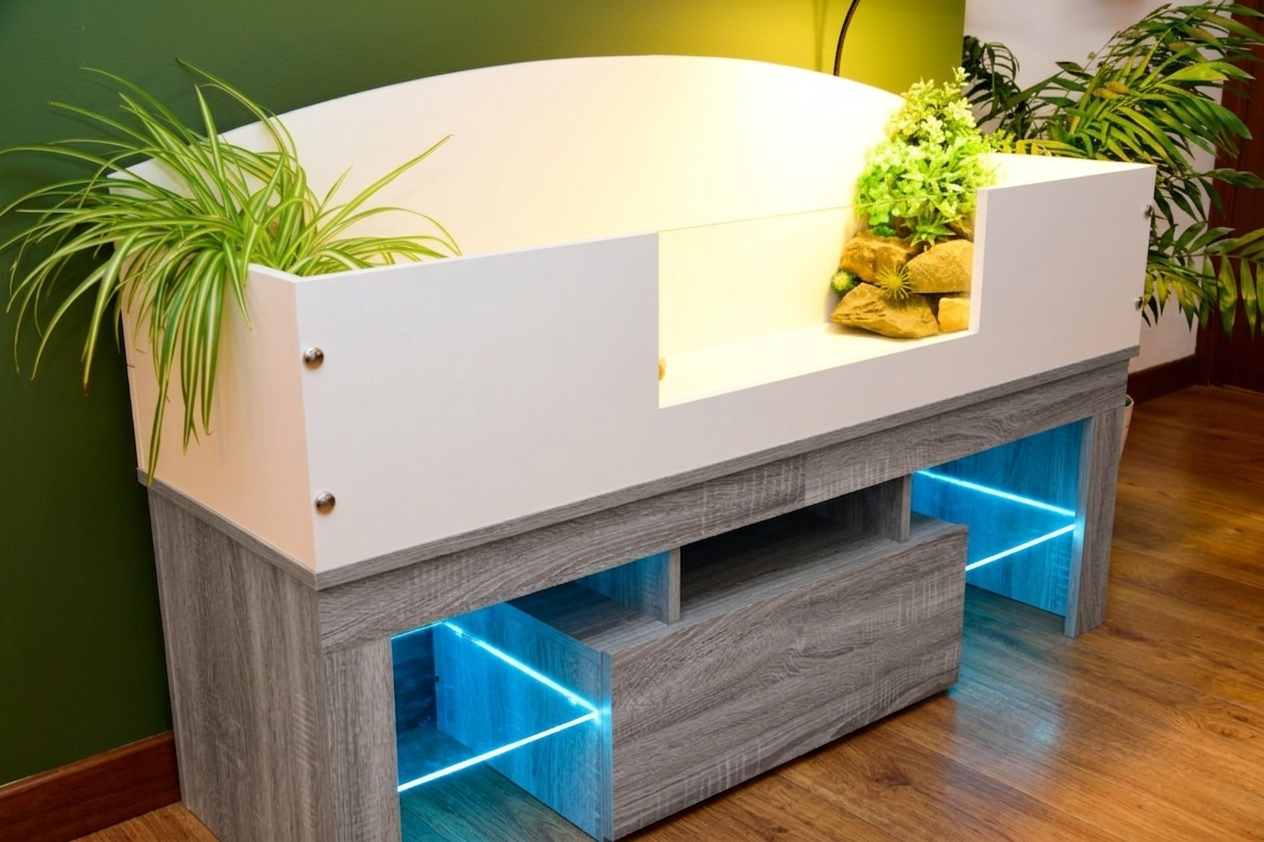 4ft Open Top Tortoise Table with Grey Wood LED Stand