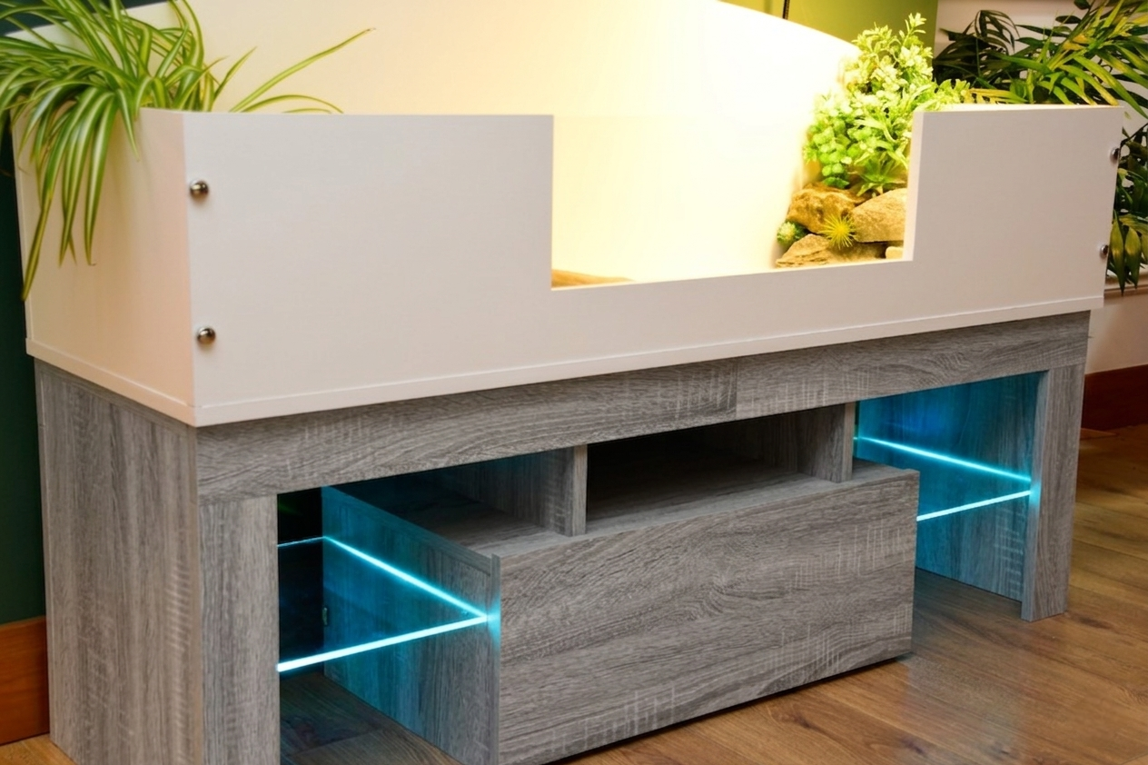 4ft Open Top Tortoise Table with Grey Wood LED Stand
