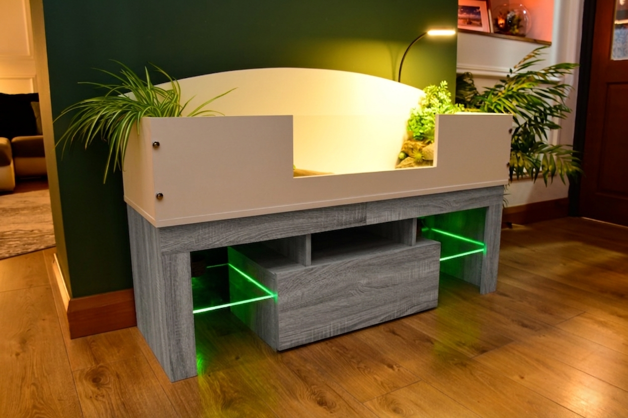 4ft Open Top Tortoise Table with Grey Wood LED Stand