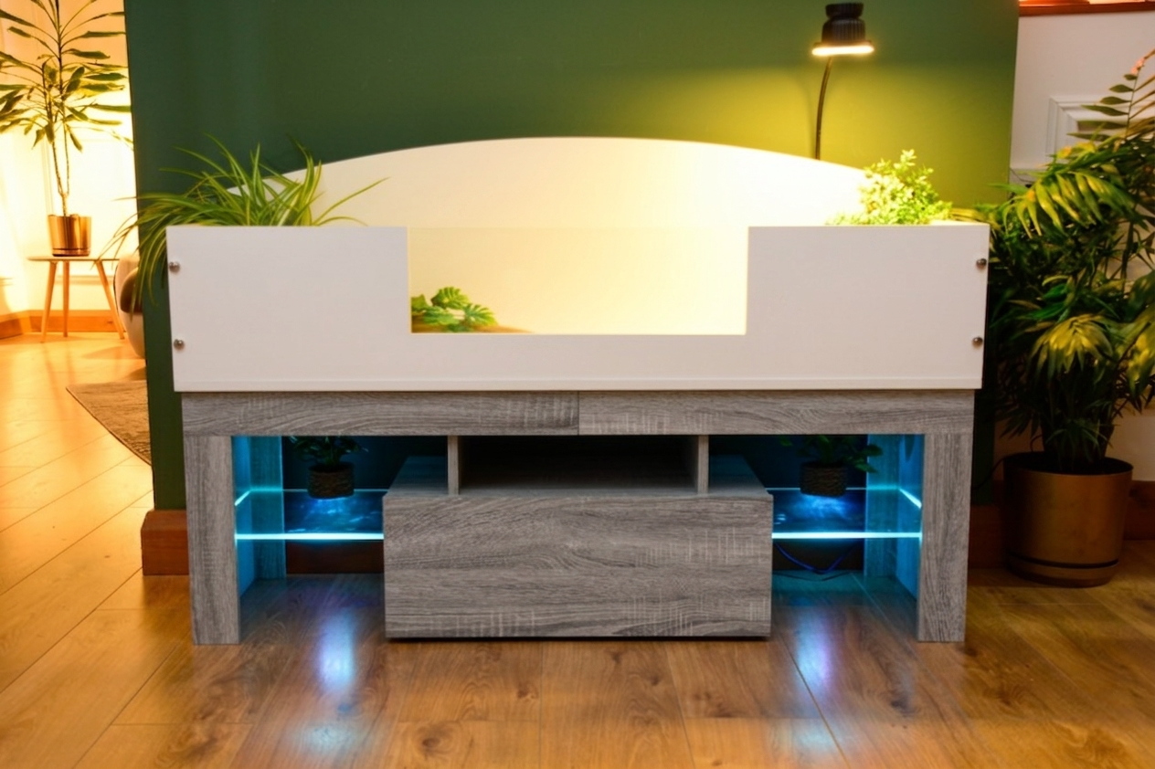 4ft Open Top Tortoise Table with Grey Wood LED Stand