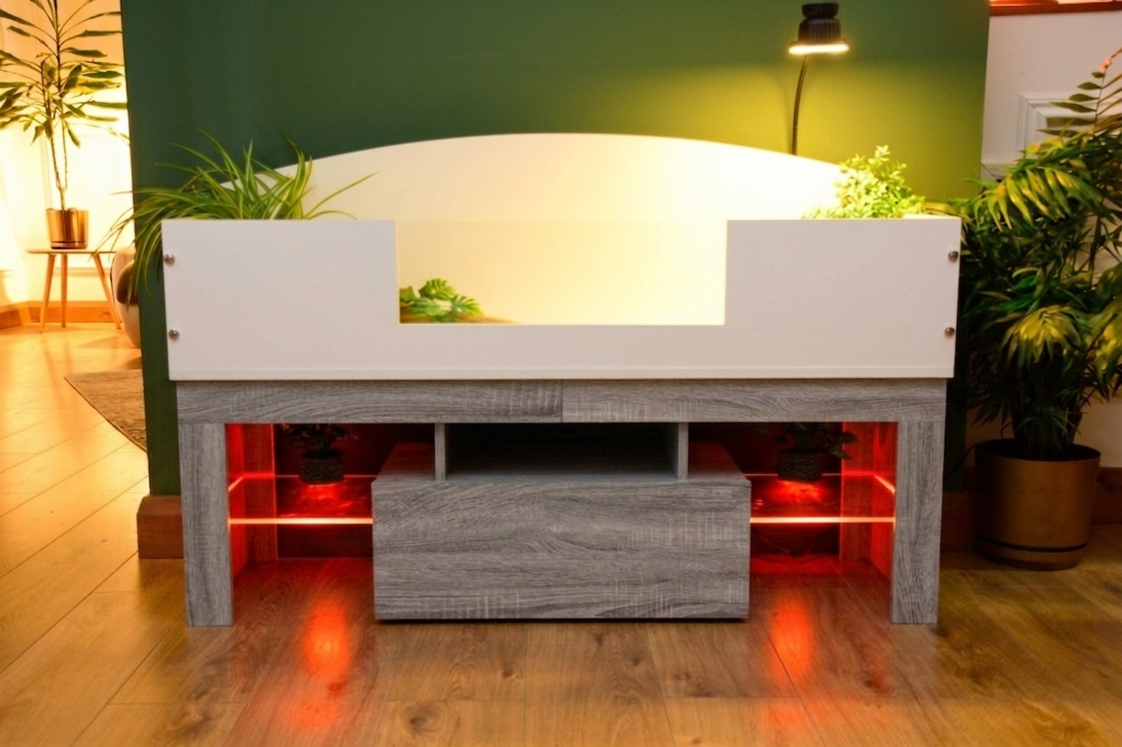 4ft Open Top Tortoise Table with Grey Wood LED Stand