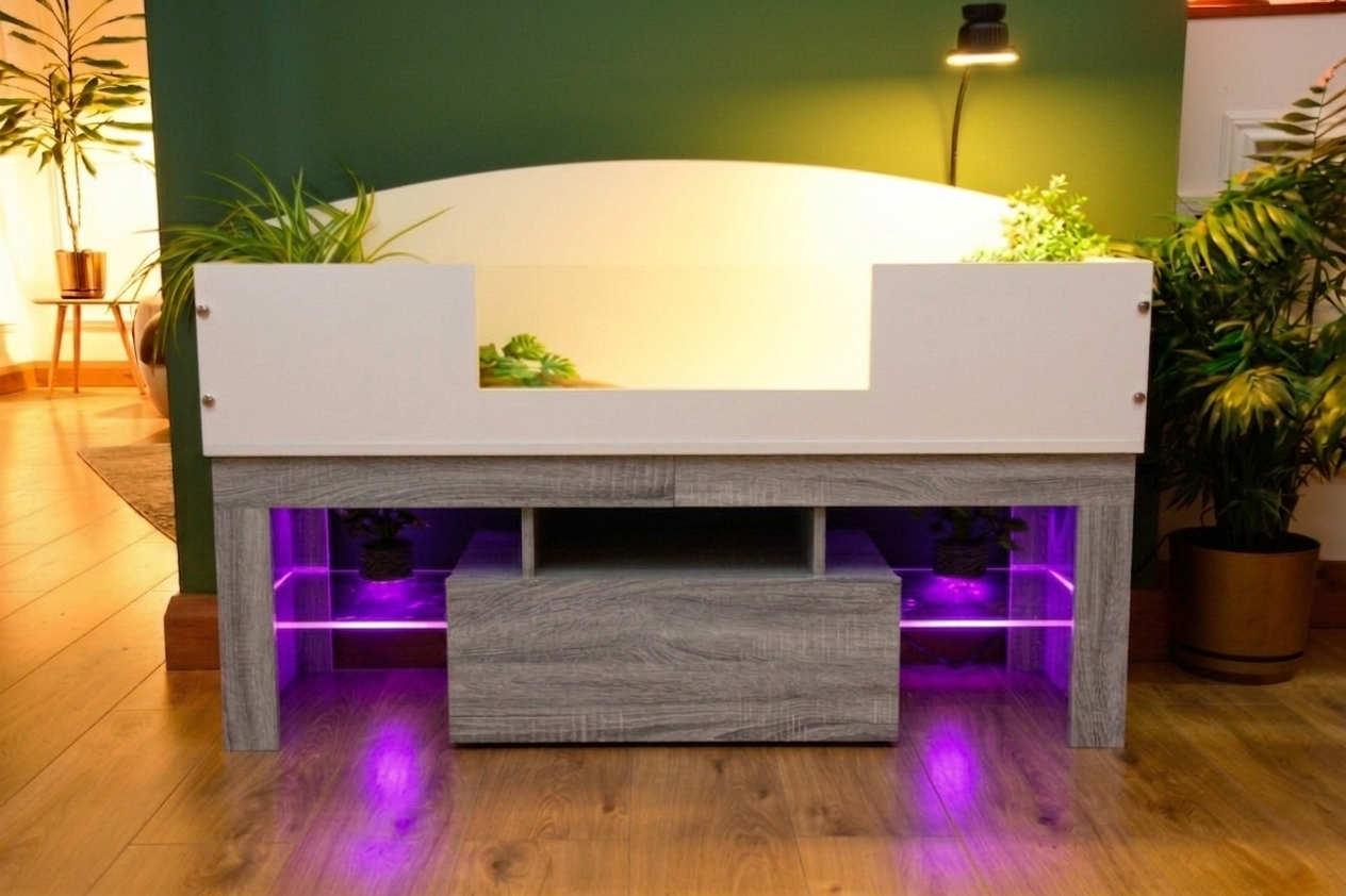 4ft Open Top Tortoise Table with Grey Wood LED Stand