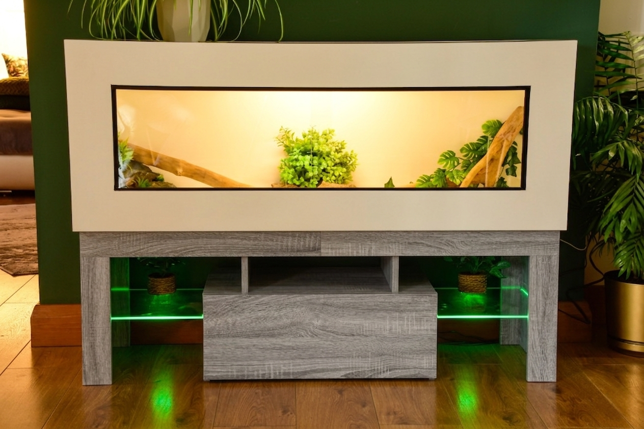 4ft Reptile Vivarium with LED Lights and Grey Wood Effect Stand