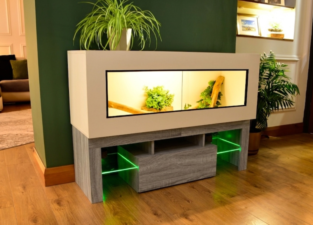 4ft Reptile Vivarium with LED Lights and Grey Wood Effect Stand