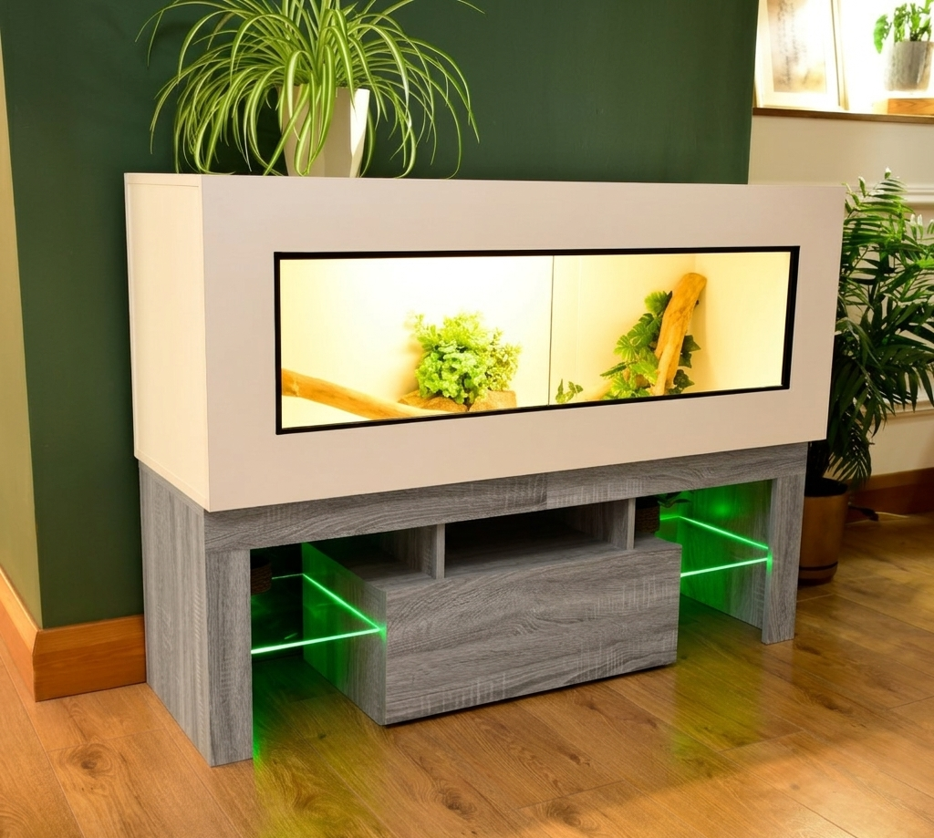 4ft Reptile Vivarium with LED Lights and Grey Wood Effect Stand