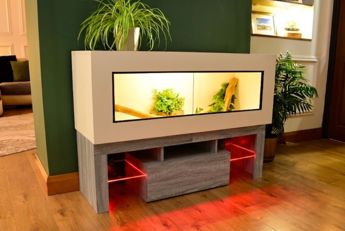 4ft Reptile Vivarium with LED Lights and Grey Wood Effect Stand