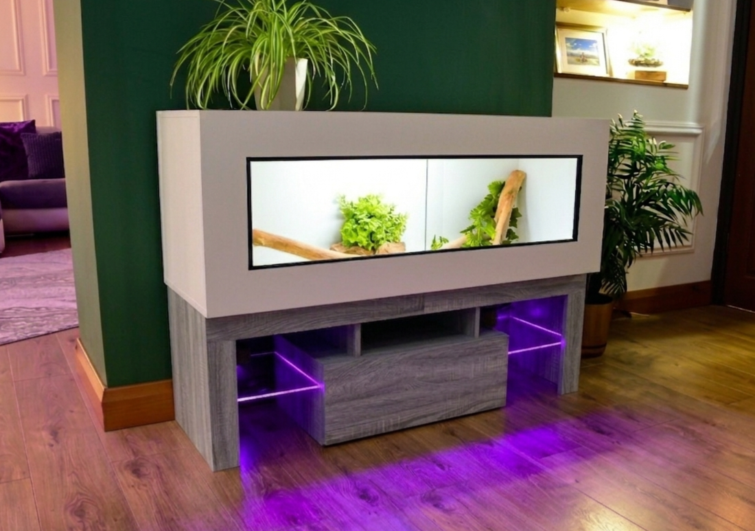 4ft Reptile Vivarium with LED Lights and Grey Wood Effect Stand