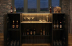 Sleek Black Wood Effect Modern LED Home Bar with Stools (6ft)