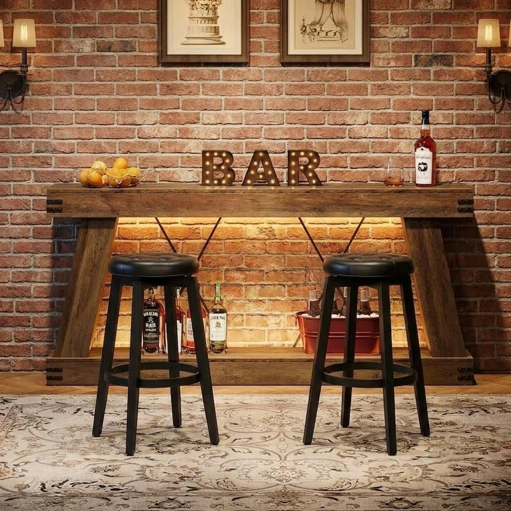 Extra Large Rustic Slim Light Up Home Bar / Console Table — Stools Optional
