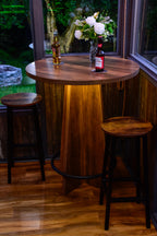 Rustic Wood Effect LED Bistro Bar Table - Metal Ring Footrest - Stools Optional