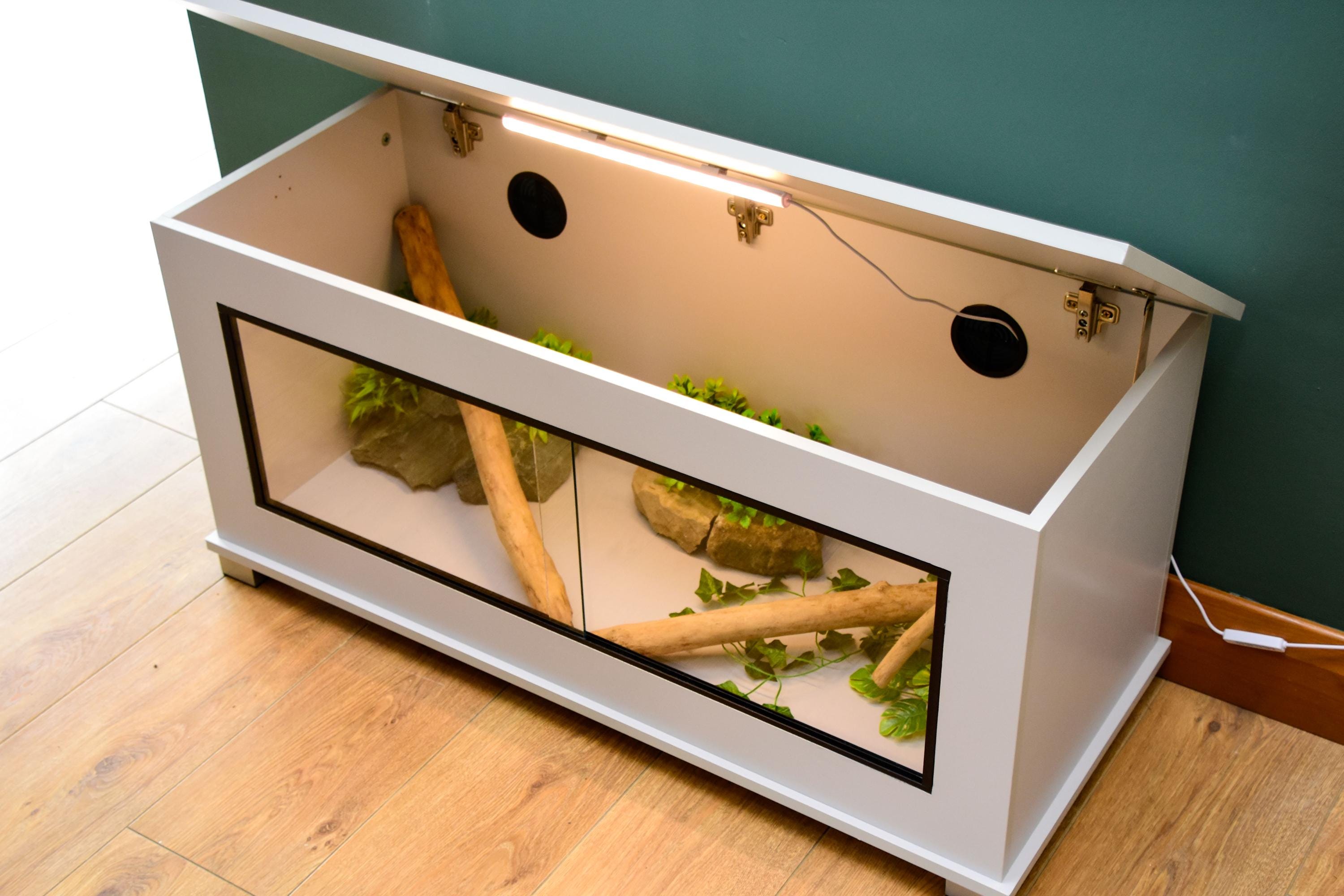 Modern Light Grey Reptile Vivarium / Tortoise Table - 1m Wide (Between 3-4ft) - Sliding Doors & Hinge Lid -LED Light Included