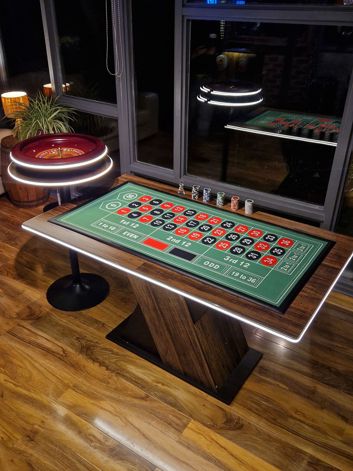 LED Roulette Casino Table with Choice of Roulette Wheel & Optional Stools