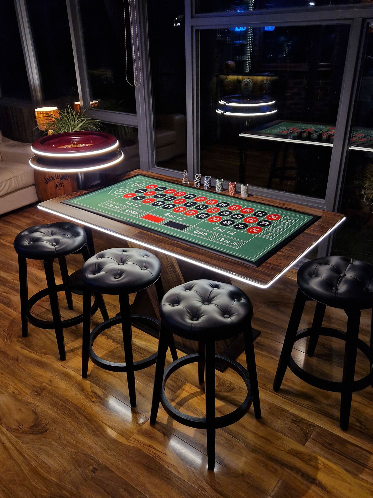 LED Roulette Casino Table with Choice of Roulette Wheel & Optional Stools