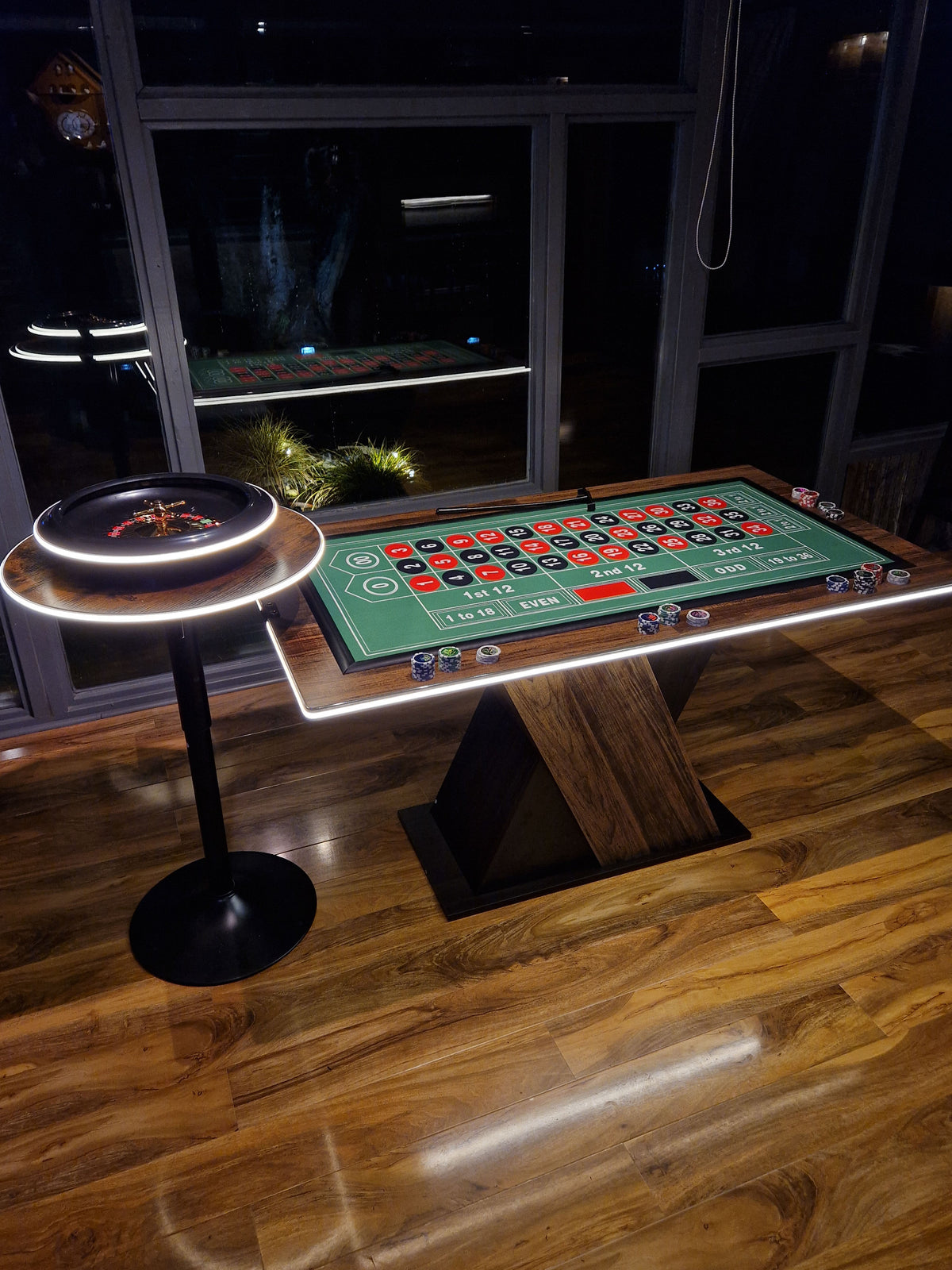 LED Roulette Casino Table with Choice of Roulette Wheel & Optional Stools