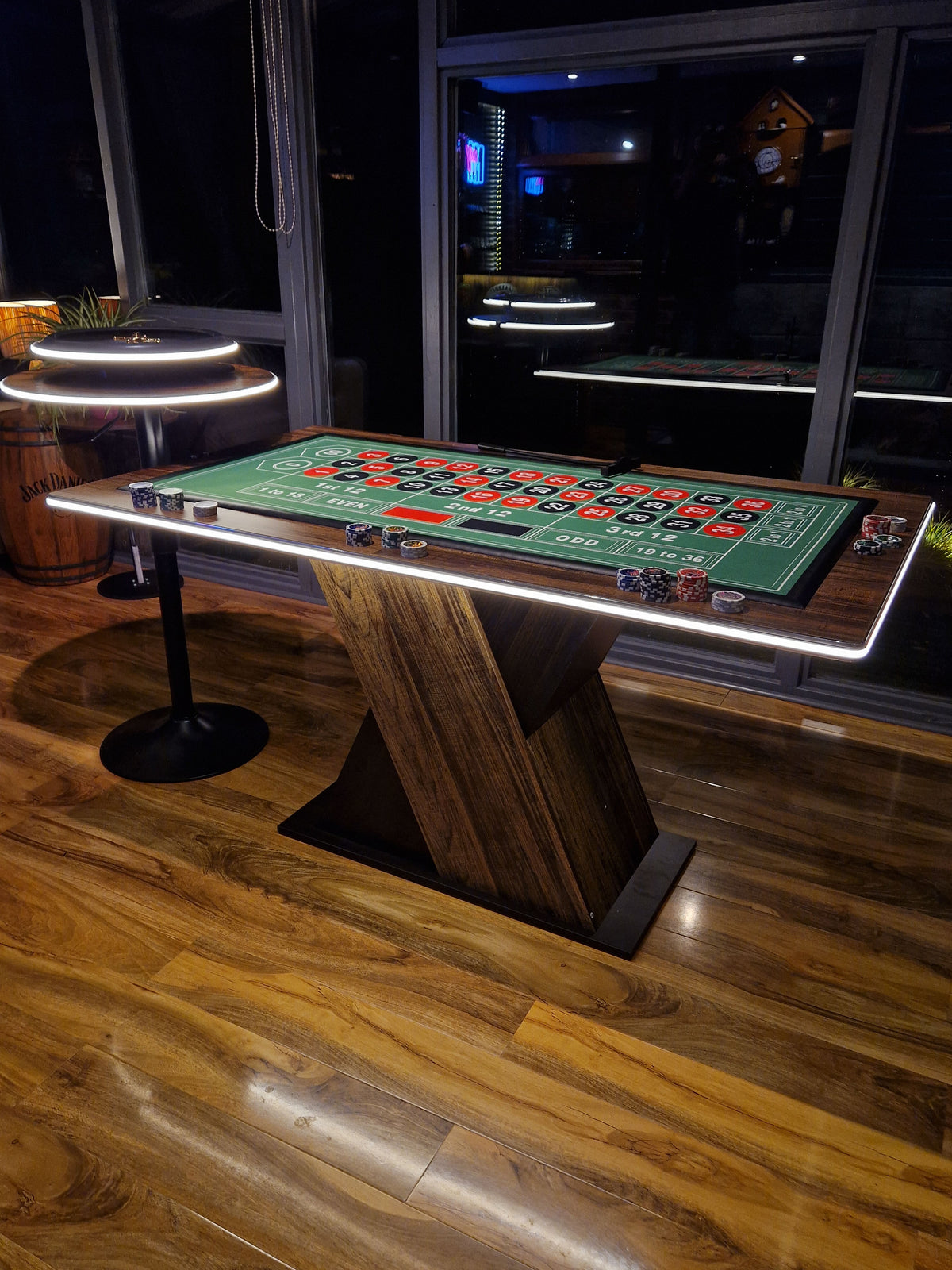 LED Roulette Casino Table with Choice of Roulette Wheel & Optional Stools