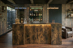 Dark Distressed Wood Effect LED Home Bar with Stools (6ft)