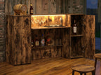 Dark Distressed Wood Effect LED Home Bar with Stools (6ft)