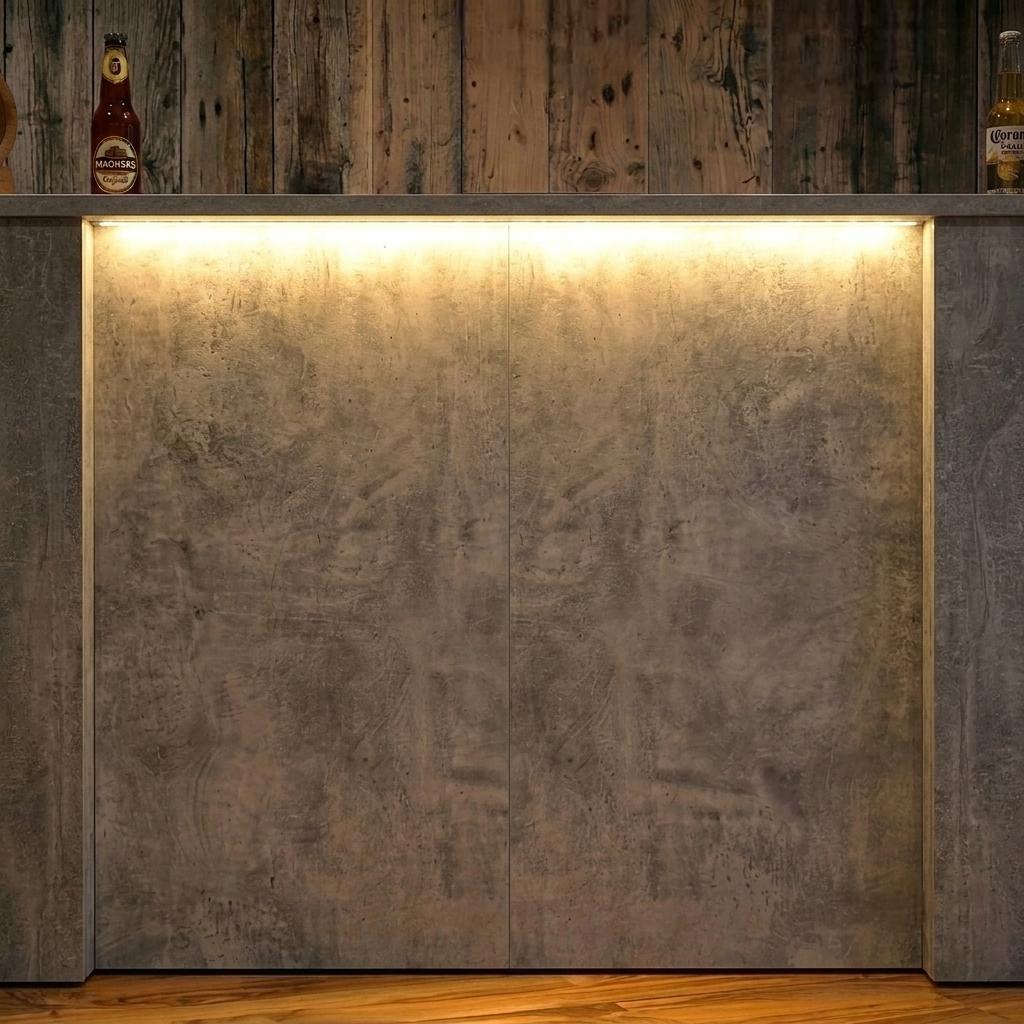 Grey Stone Effect LED Home Bar with Stools (6ft)