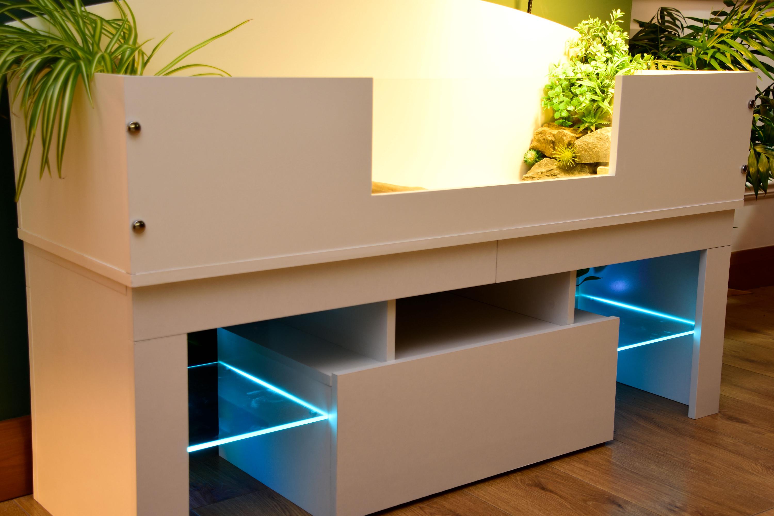 4ft x 16" x 15" Open Top Tortoise Table + LED Stand and Glass Window
