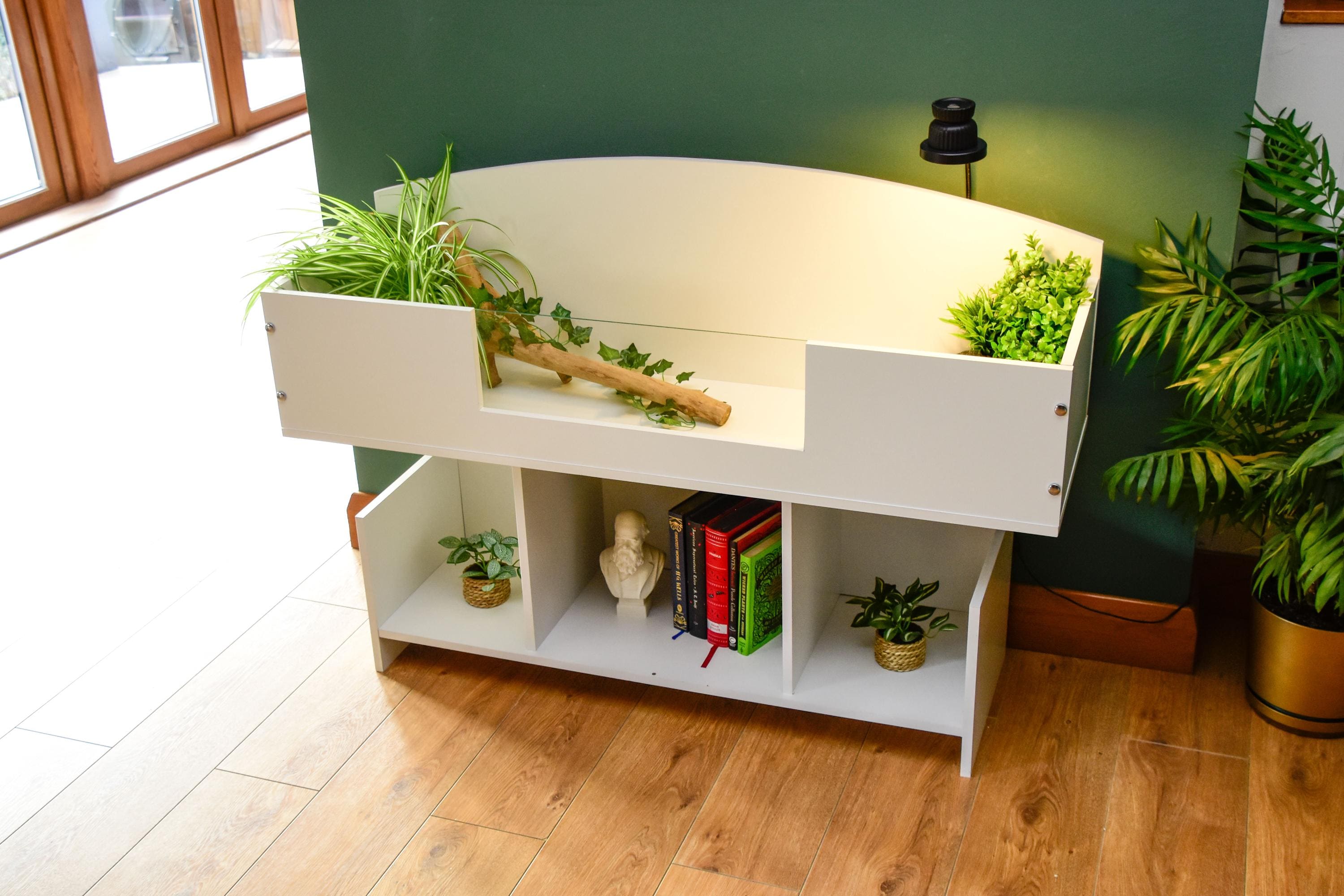 4ft x 16" x 15" Open Top Tortoise Table + Wide LED Stand and Glass Window